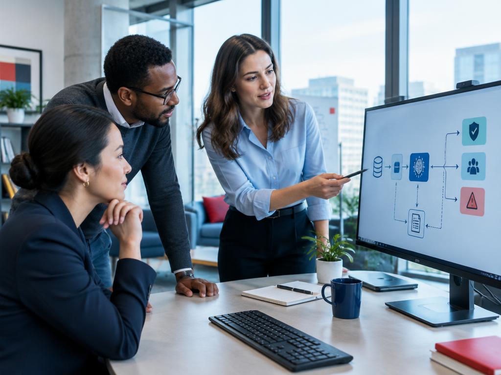 Profesionales revisando un proceso de trabajo con IA